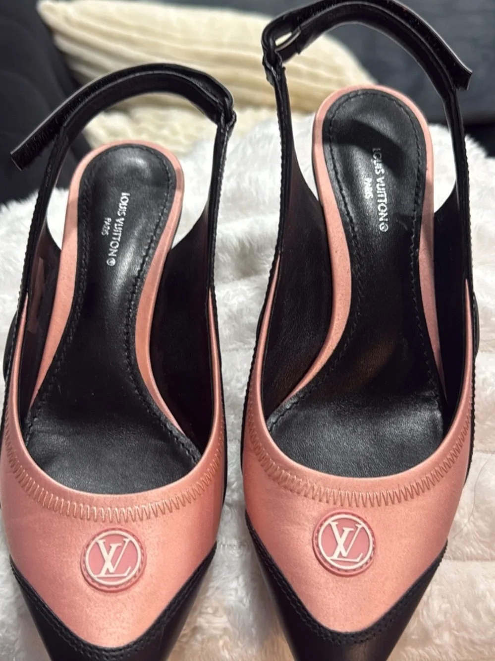Louis Vuitton Pink and Black Leather Slingback Pumps